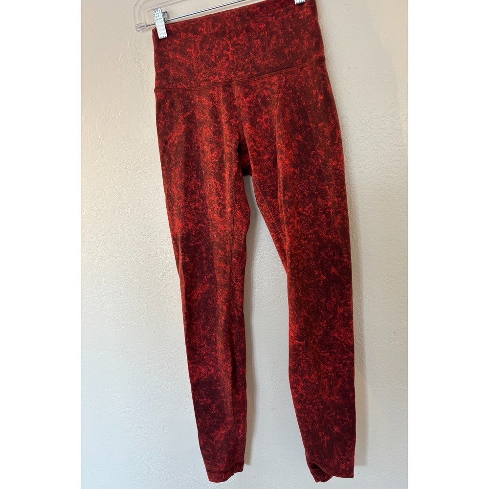 Lululemon Leggings Autumn Red Black 6 Wunder Train High Rise Gym Workout Marbled - Picture 3 of 16